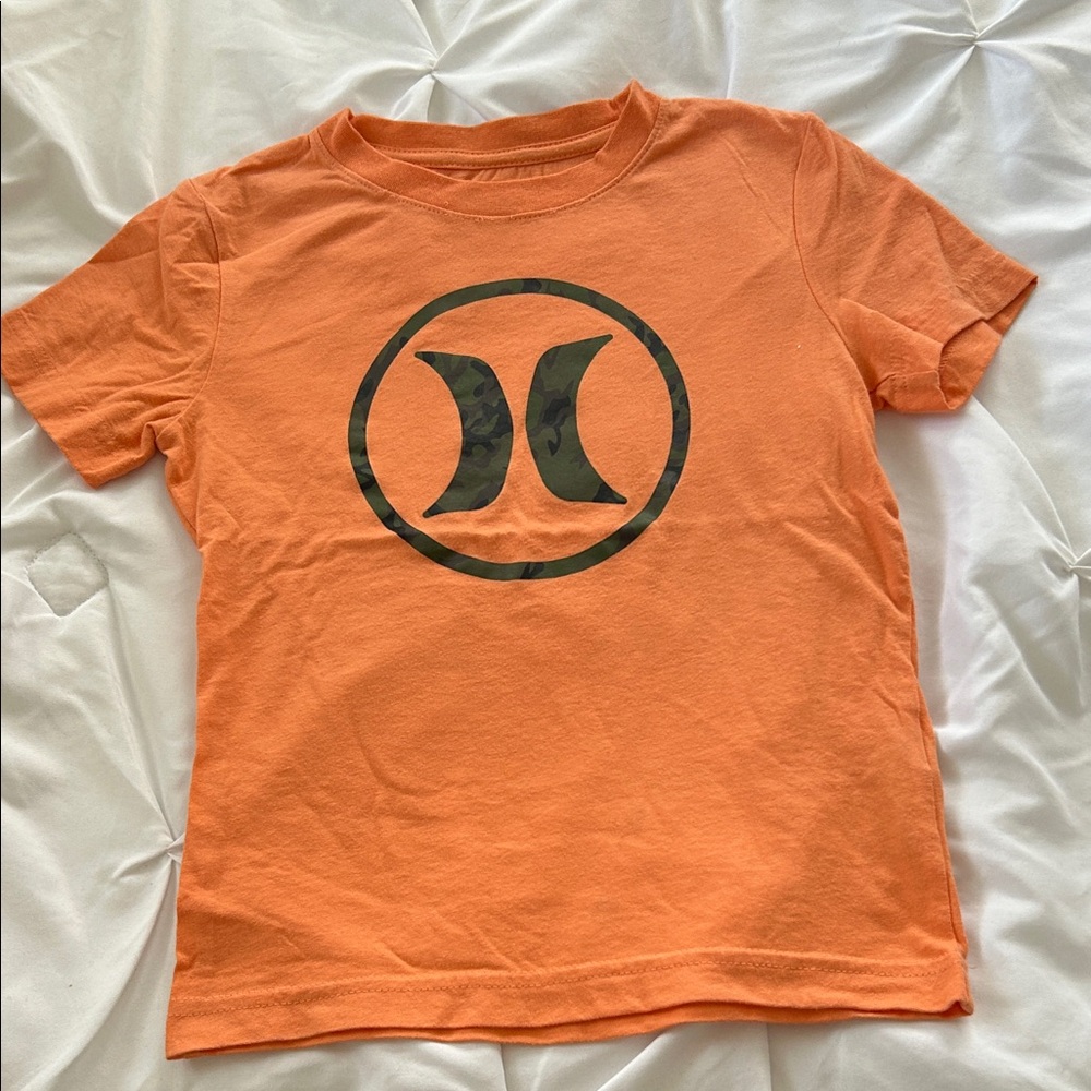 Hurley Orange Tee with Green Camo Logo
